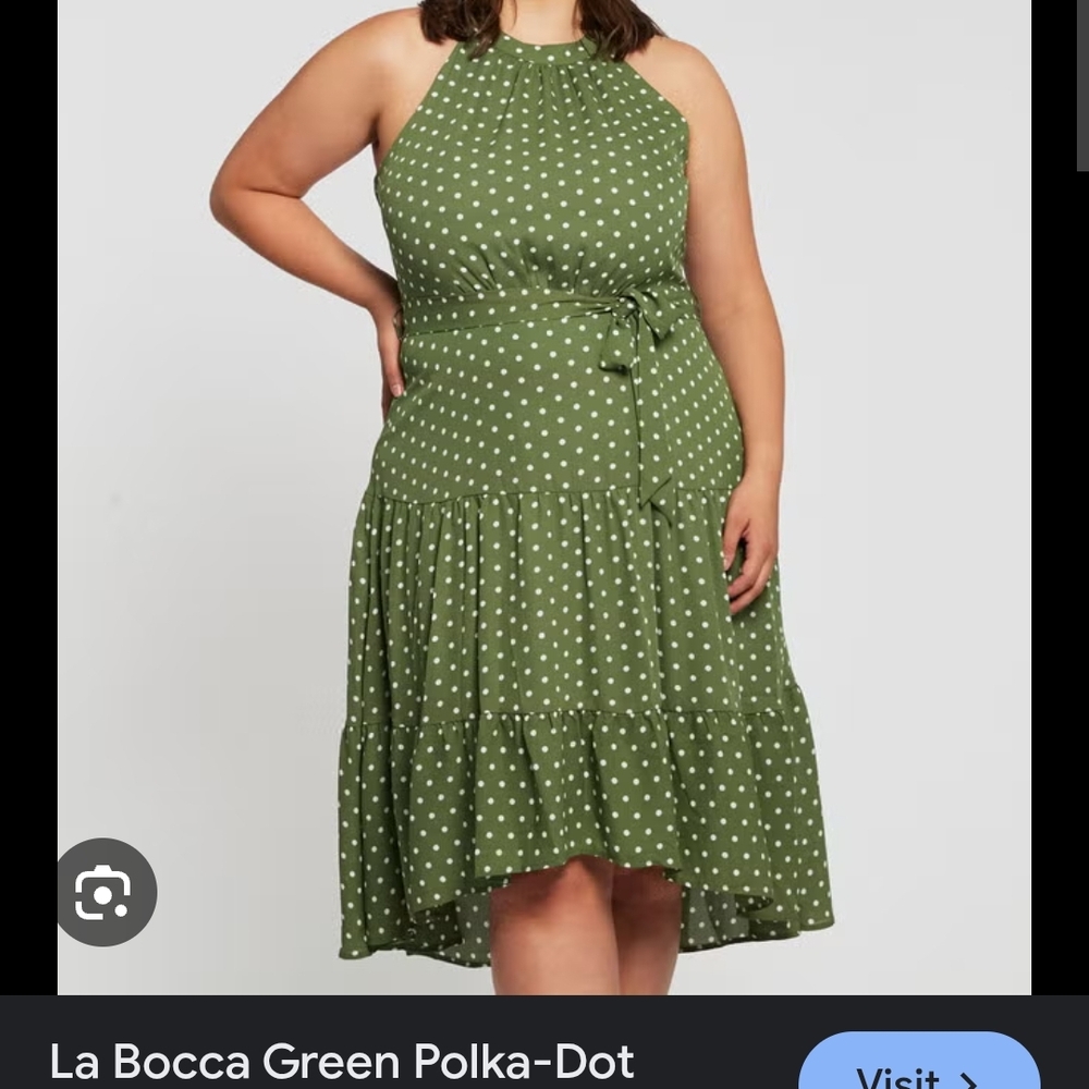 NWT Estelle Green Polka Dot Sleeveless Halter Dress